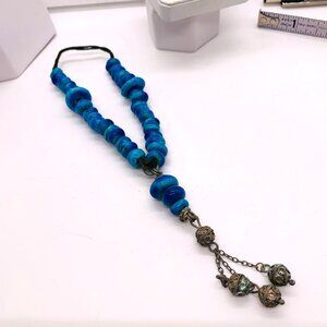 Vintage Prayer Beads Worry Beads Komboloi Blue Silver Tone Preowned 2034